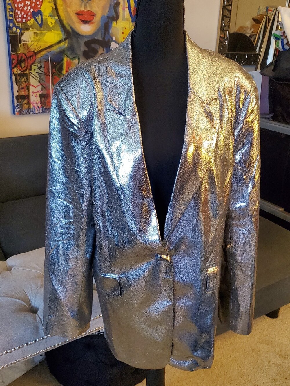SUGARLIPS Metallic Silver Women's Blazer Jacket XL NWT